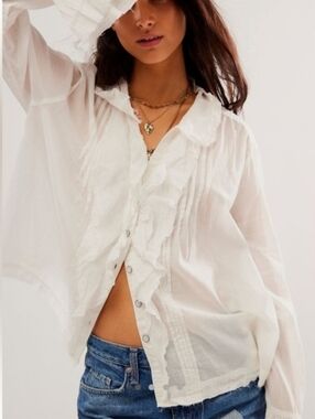 Free People Savannah Ruffle Button Down, Bohemian